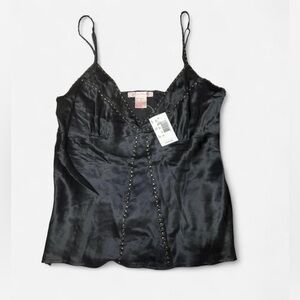 Y2K Elegant Black Satin Tank Top with Stud Accents